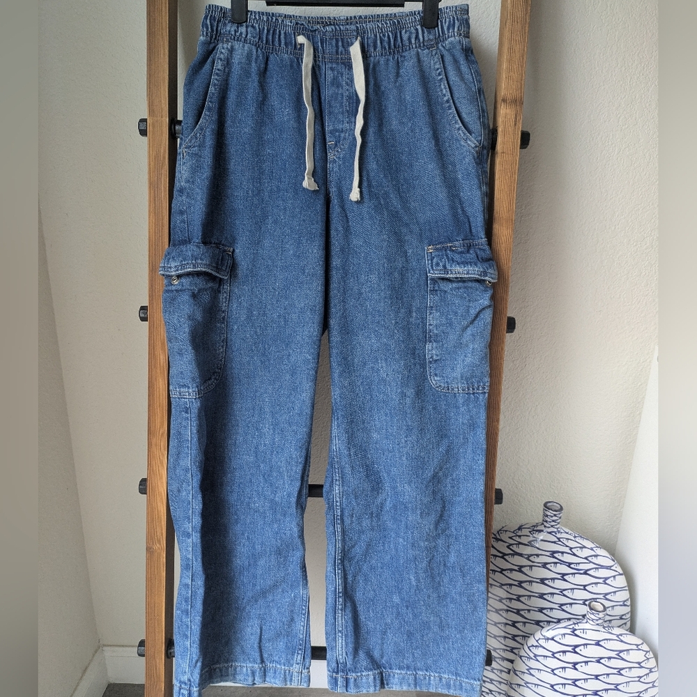 GAP Women's Blue High-Rise Wide Leg Cargo Jeans - Size S